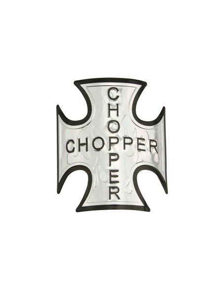 Iron Cross Name Plate Chrome W/Flame.